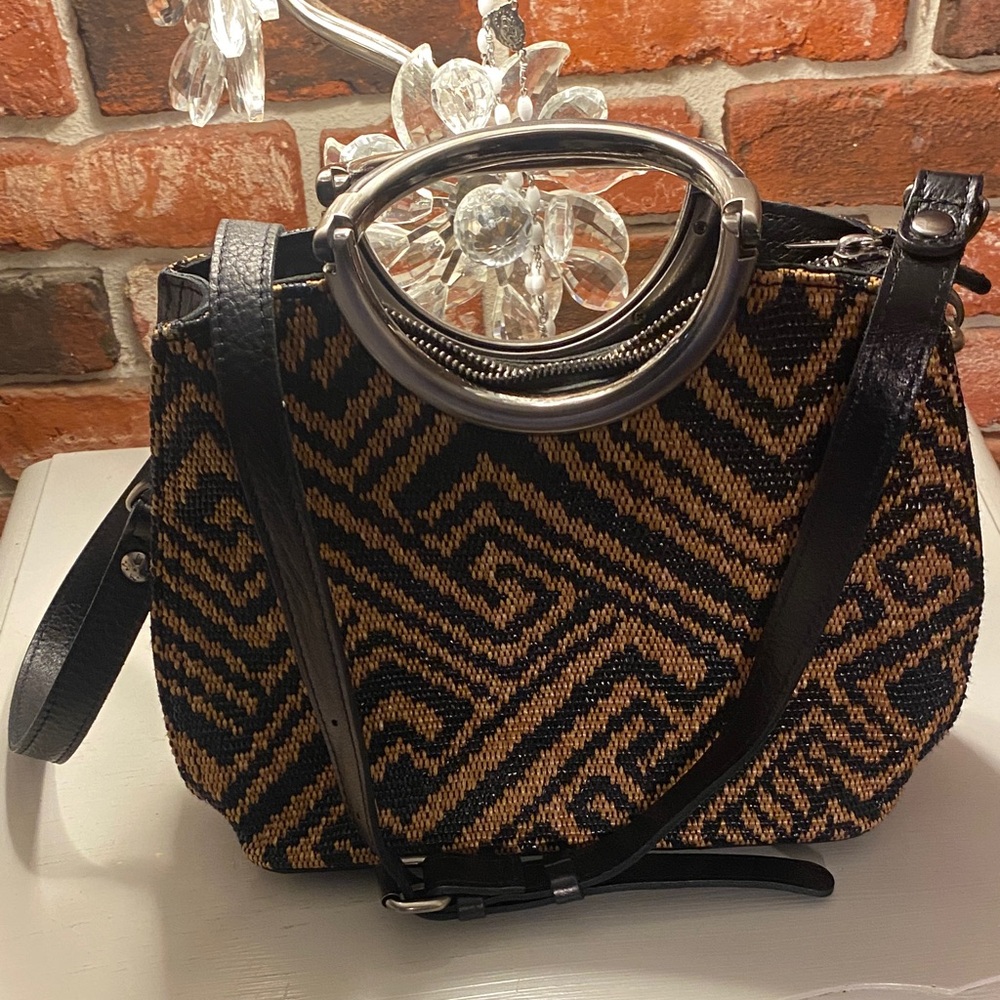 Patricia Nash Black and Brown Woven Geometric Shoulder Bag